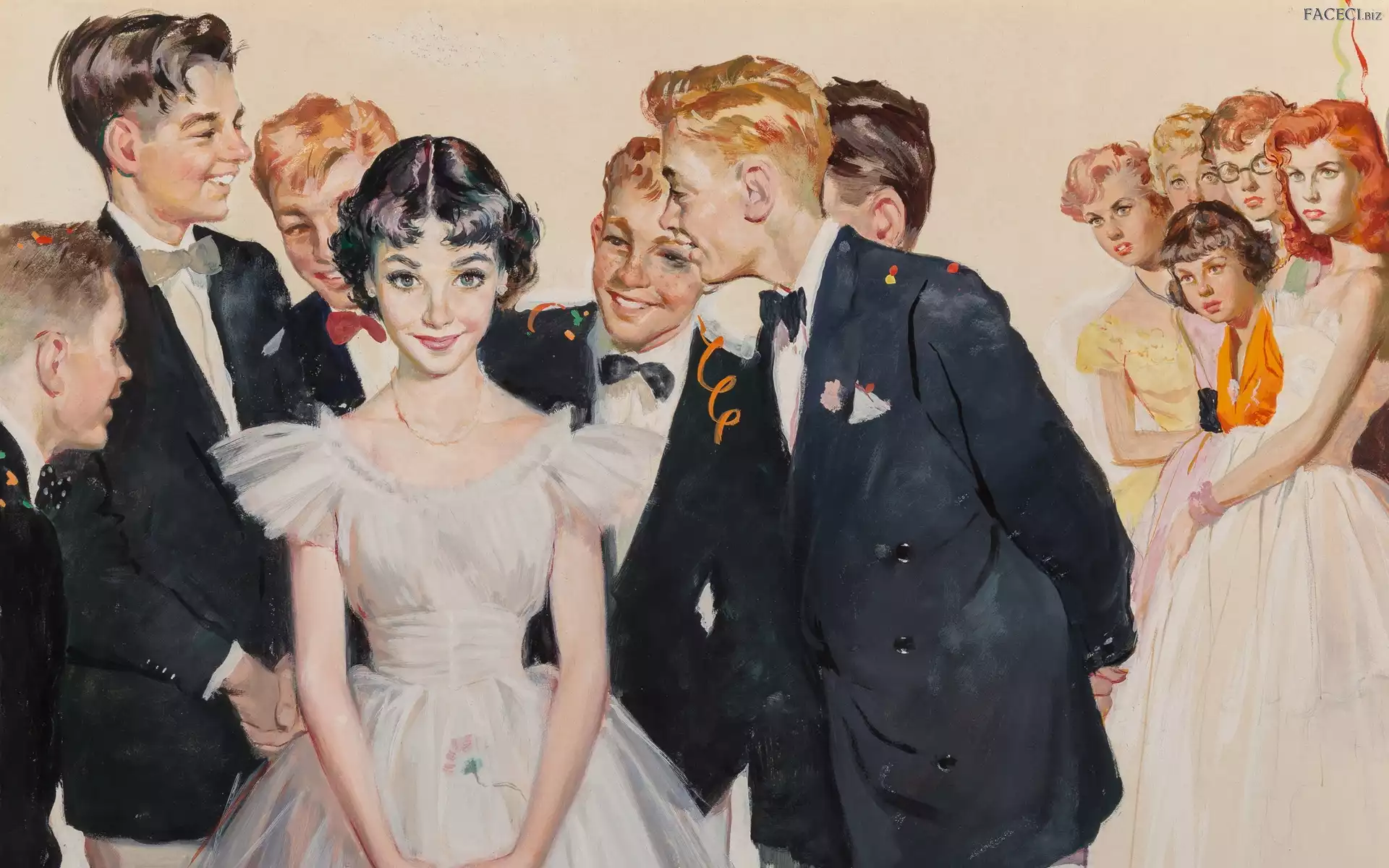 Garnitury, Ernest Chiriaka, Malarstwo, Sukienki, Chłopcy, Obraz, Dziewczyny