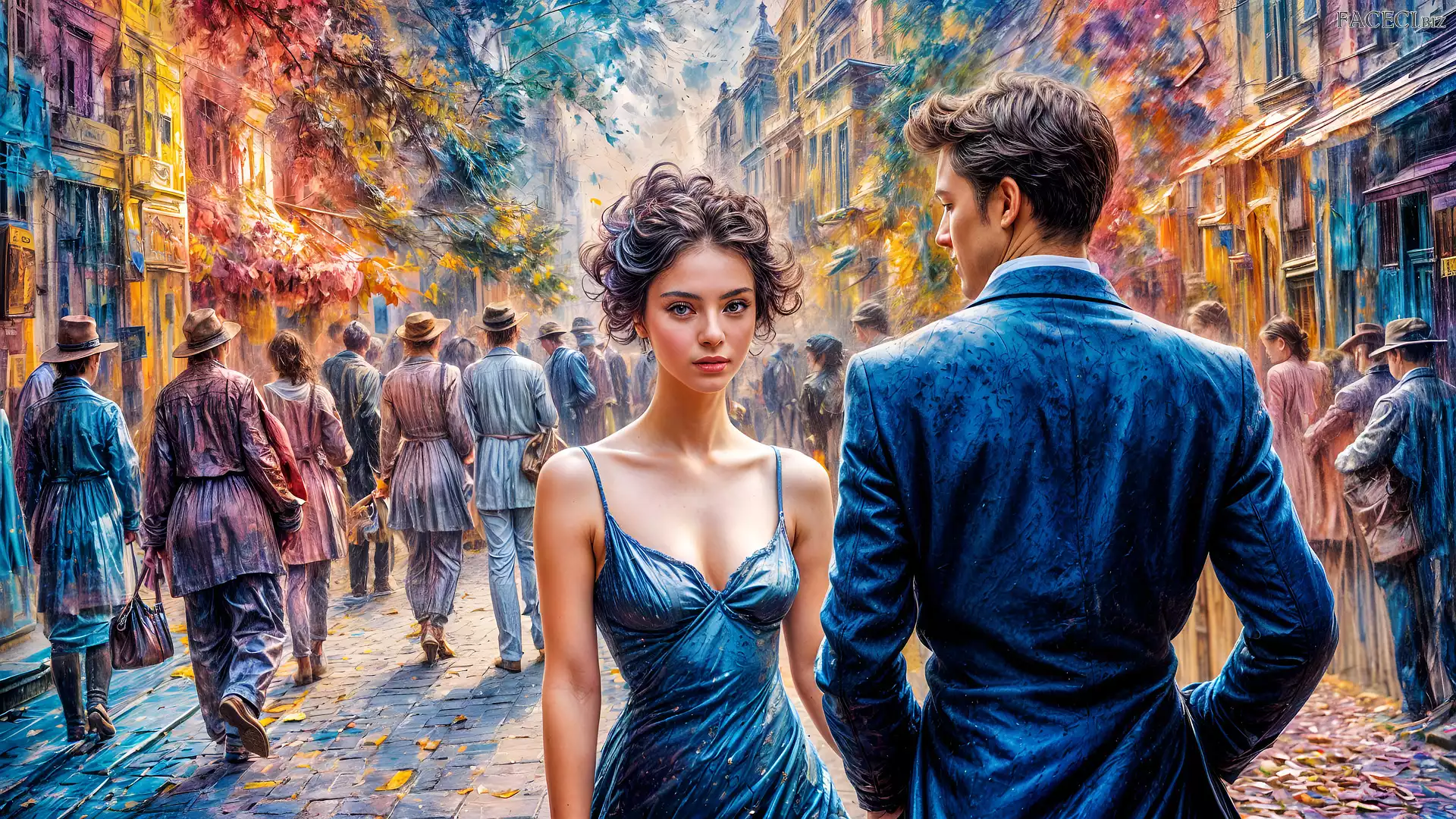 Miasto, Ulica, Grafika, Kobieta, Mężczyzna