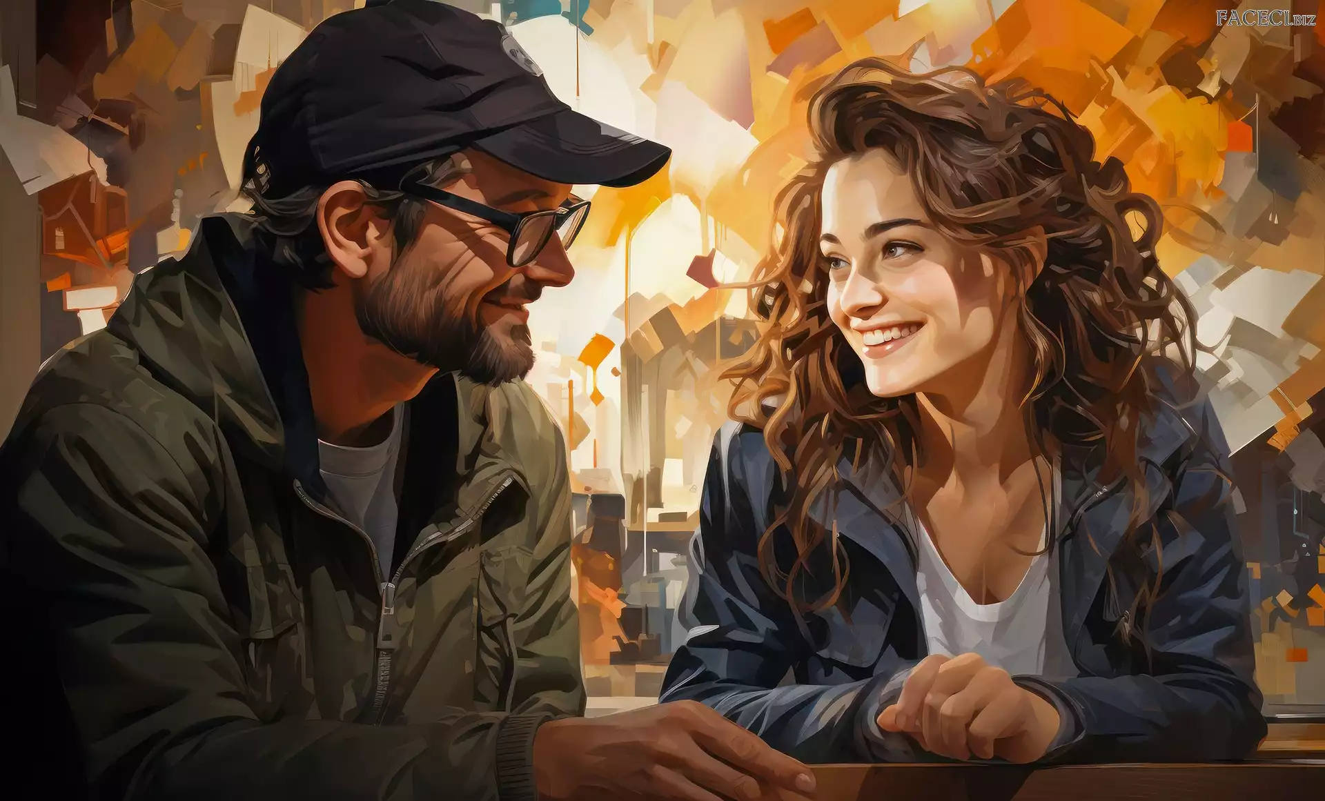 Kobieta, Mężczyzna, Grafika, Uśmiech